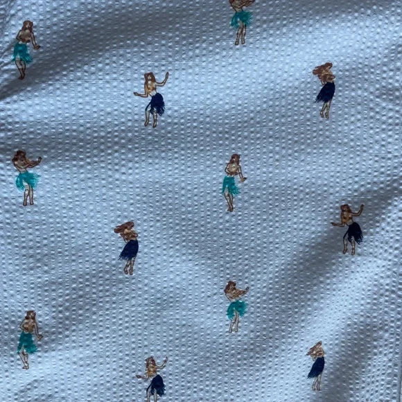 Tommy Bahama Mens XL White Hu-La-La Camp Shirt Dancing Hula Girls Seersucker - Picture 3 of 4